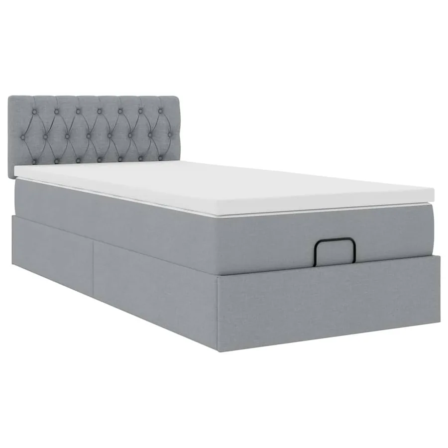 Cadre de lit ottoman et matelas gris clair 90x190 cm tissu - 7