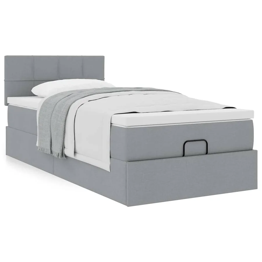 Cadre de lit ottoman et matelas gris clair 90x190 cm tissu - 4
