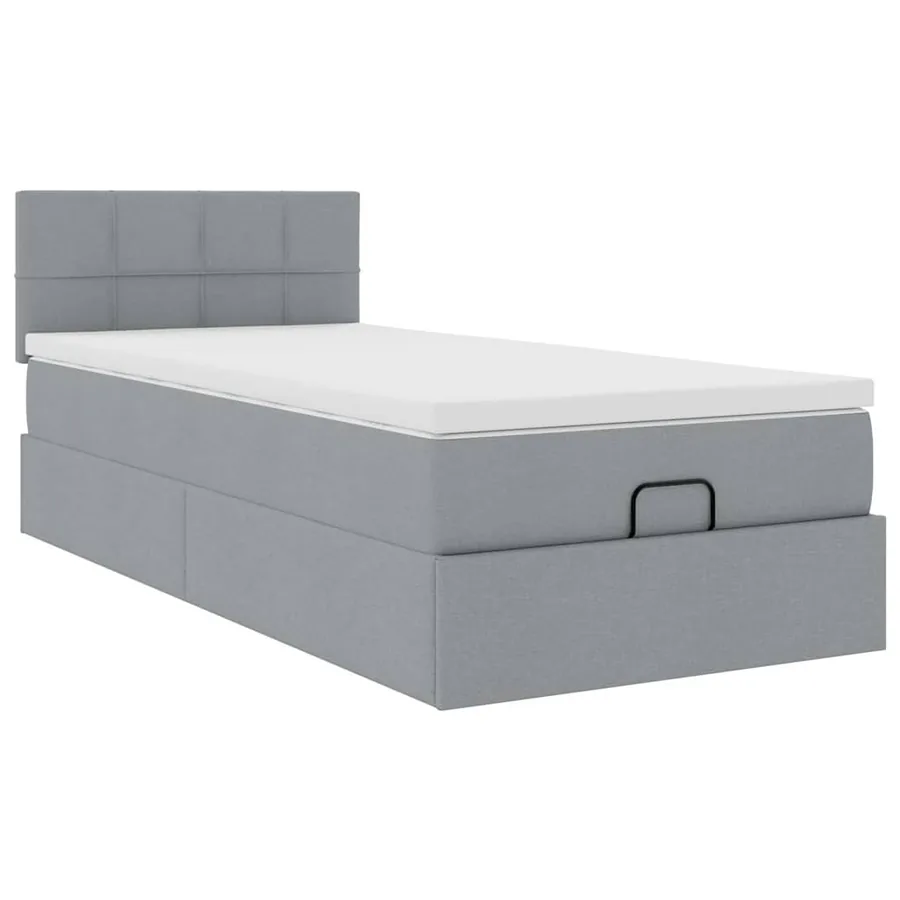 Cadre de lit ottoman et matelas gris clair 90x190 cm tissu - 6