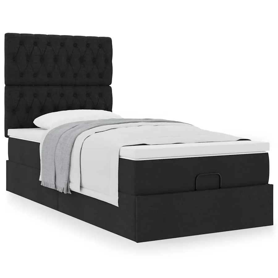 Cadre de lit ottoman avec matelas noir 90x190 cm tissu - 4
