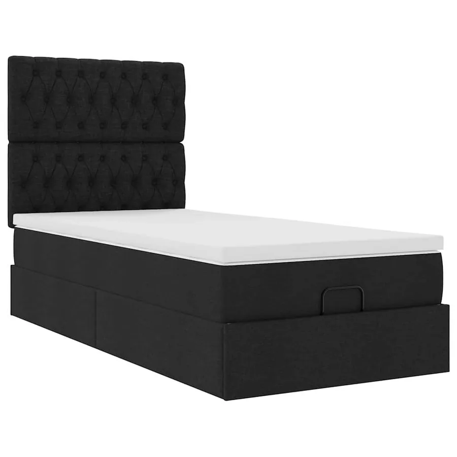 Cadre de lit ottoman avec matelas noir 90x190 cm tissu - 6