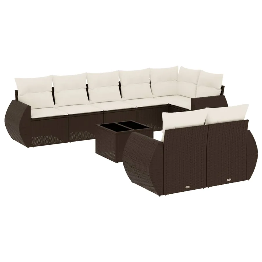 Salon de jardin avec coussins 9 pcs marron résine tressée - 2