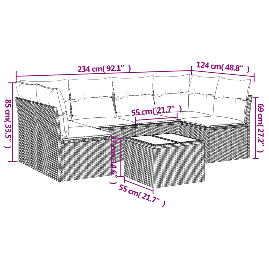 Salon de jardin avec coussins 7 pcs marron résine tressée - 3