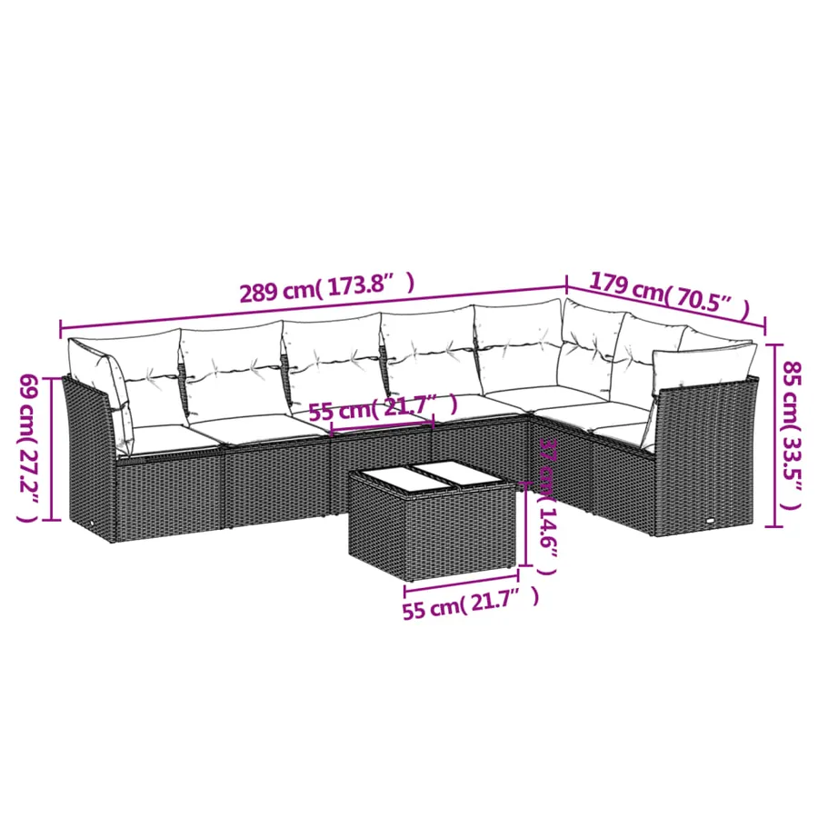 Salon de jardin 8 pcs avec coussins marron résine tressée - 3