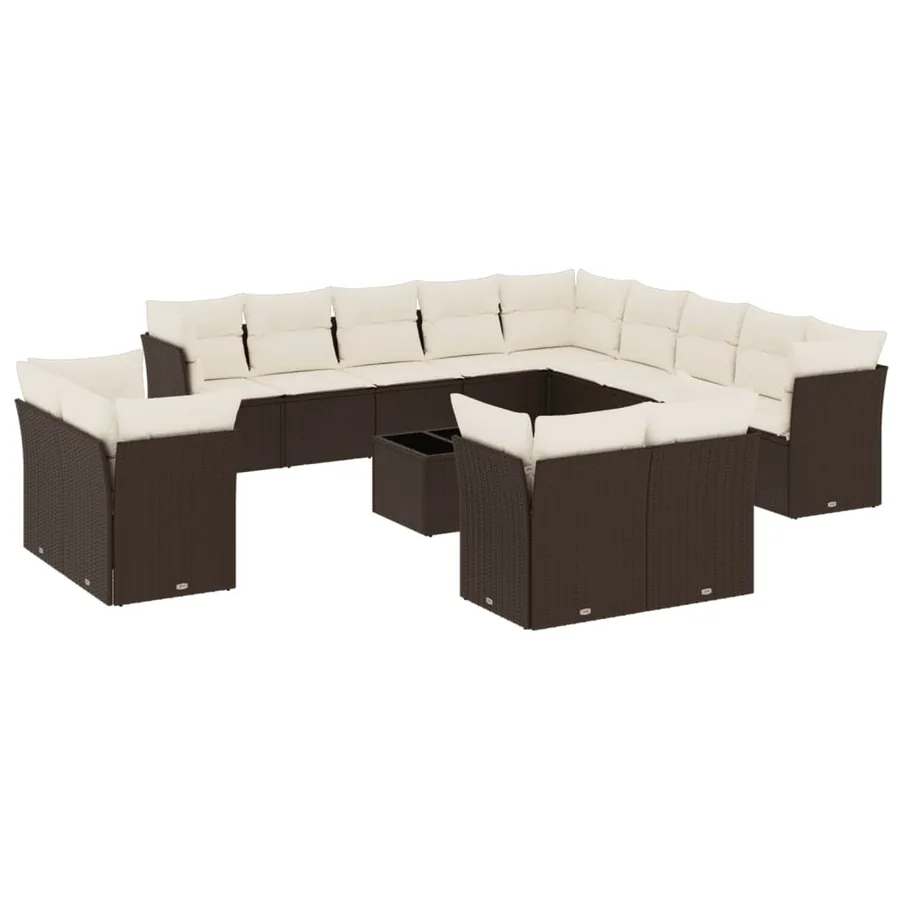 Salon de jardin avec coussins 14 pcs marron résine tressée - 2
