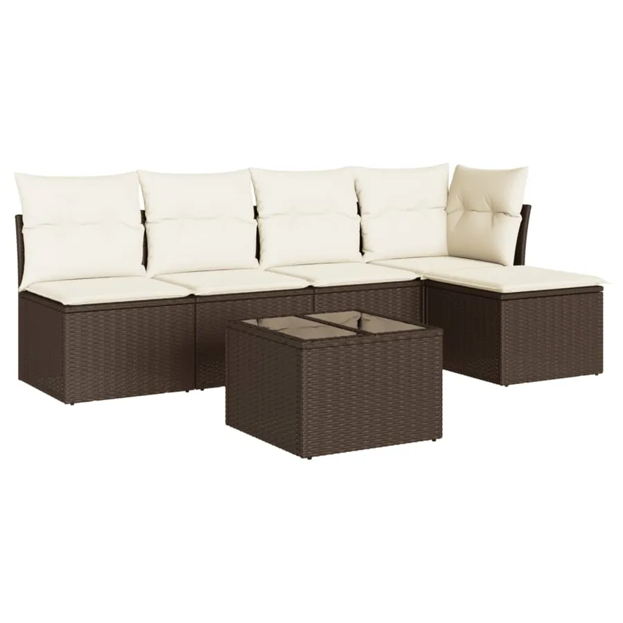 Salon de jardin avec coussins 6 pcs marron résine tressée - 2