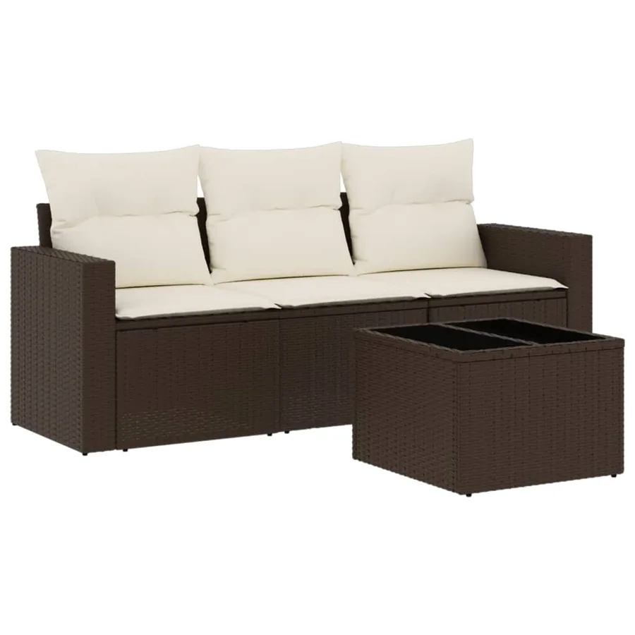 Salon de jardin 4 pcs avec coussins marron résine tressée - 2