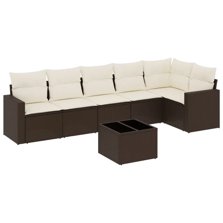 Salon de jardin avec coussins 7 pcs marron résine tressée - 2