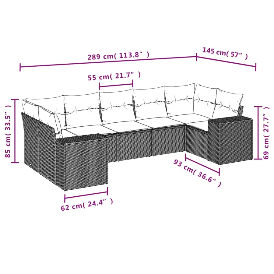 Salon de jardin avec coussins 7 pcs marron résine tressée - 3