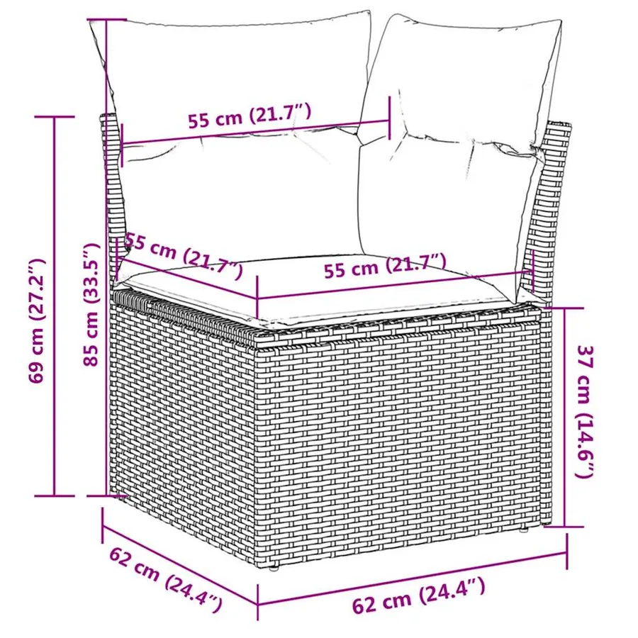 Salon de jardin avec coussins 6 pcs marron résine tressée - 5