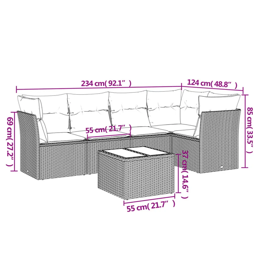 Salon de jardin avec coussins 6 pcs marron résine tressée - 3