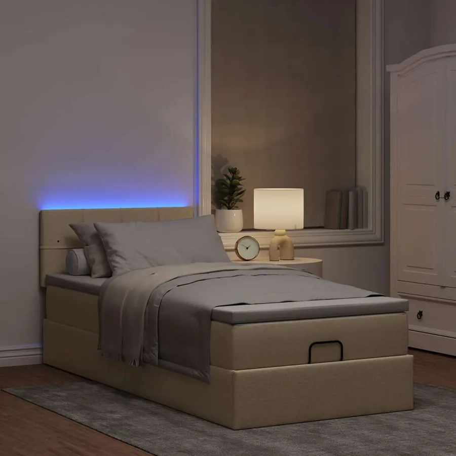 Cadre de lit ottoman avec matelas crème 90x190 cm tissu - 3