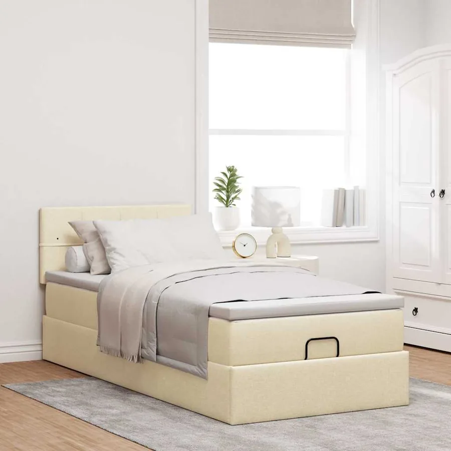 Cadre de lit ottoman avec matelas crème 90x190 cm tissu - 4
