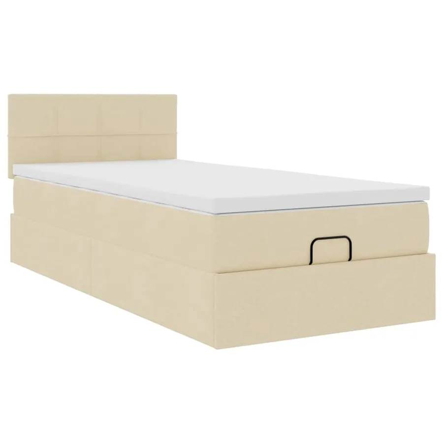 Cadre de lit ottoman avec matelas crème 90x190 cm tissu - 7