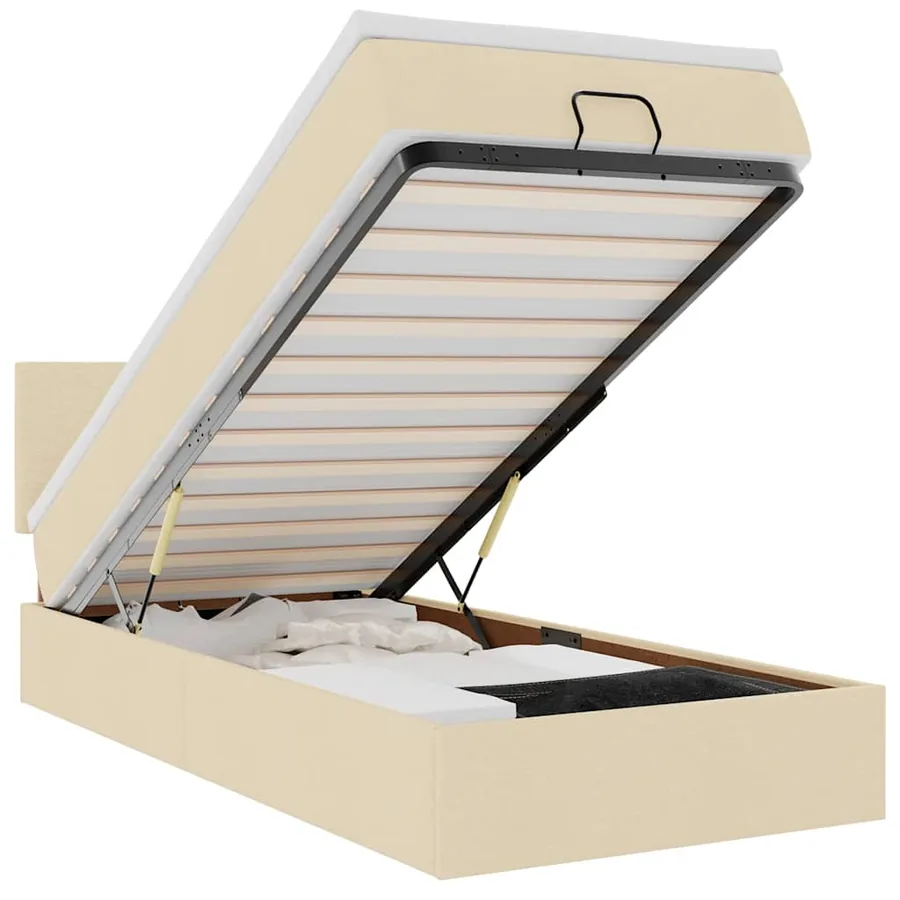 Cadre de lit ottoman avec matelas crème 90x190 cm tissu - 2