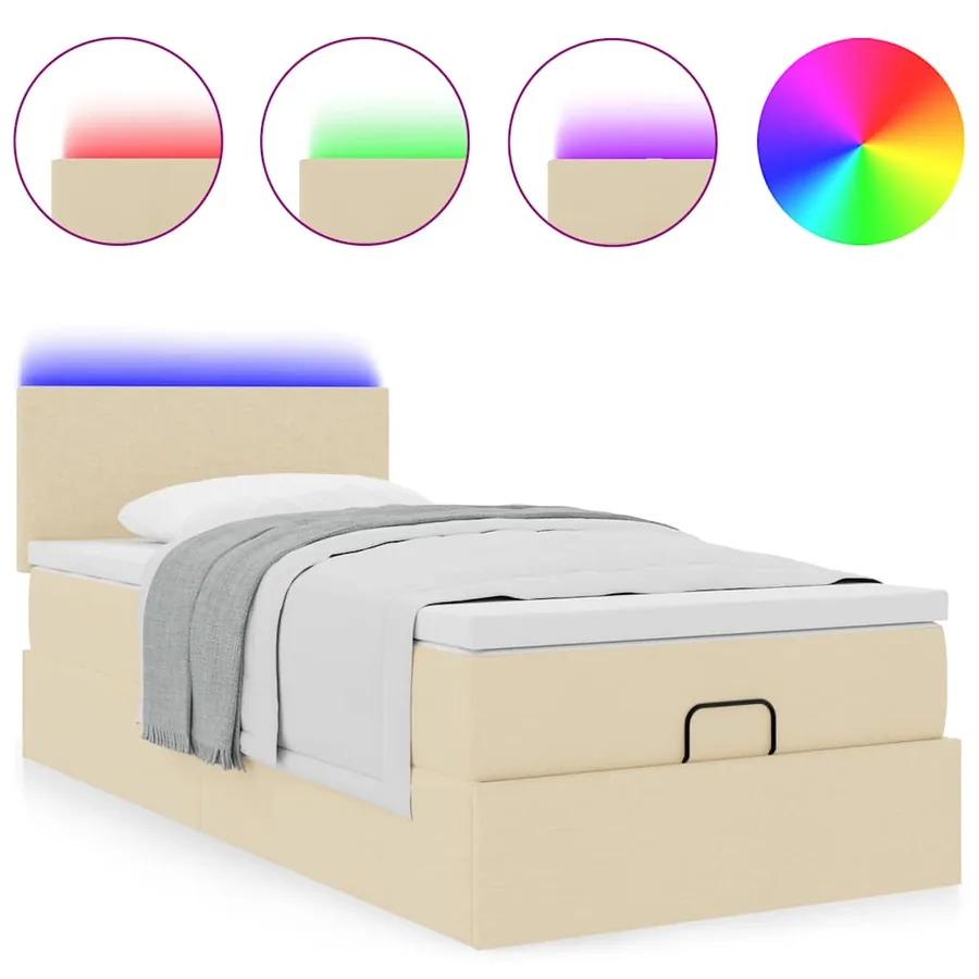 Cadre de lit ottoman avec matelas crème 90x190 cm tissu - 5