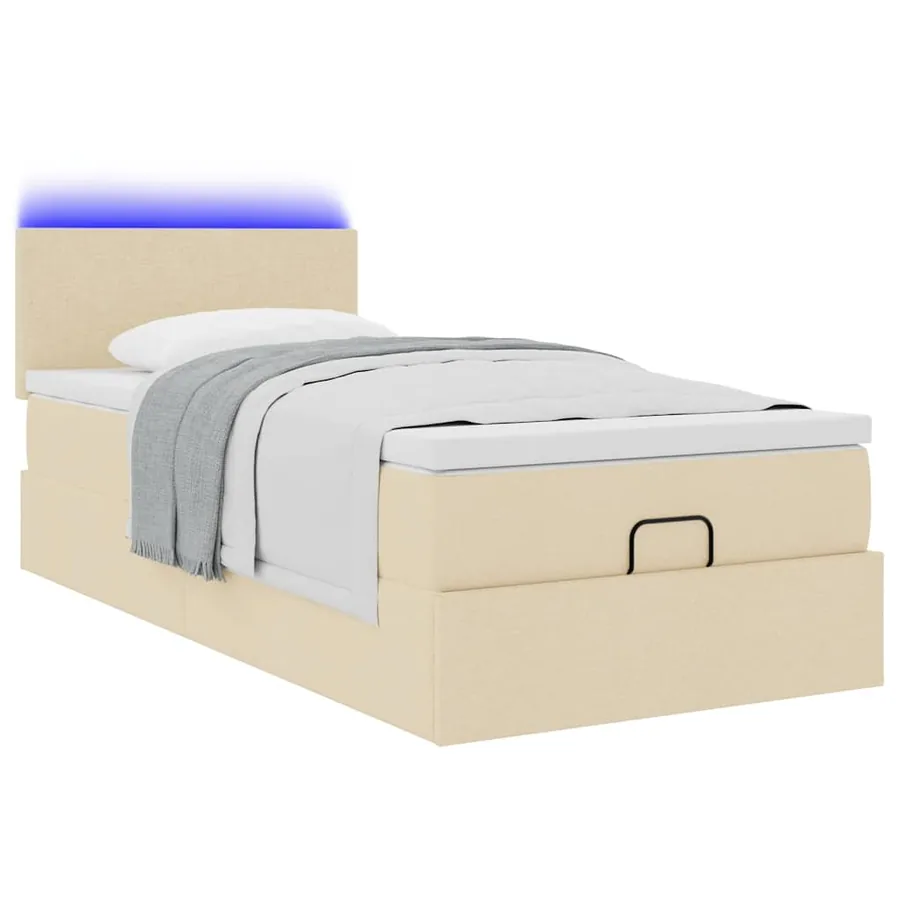 Cadre de lit ottoman avec matelas crème 90x190 cm tissu - 6
