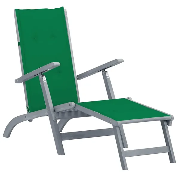 Chaise longue d'extérieur repose-pied et coussin Acacia solide