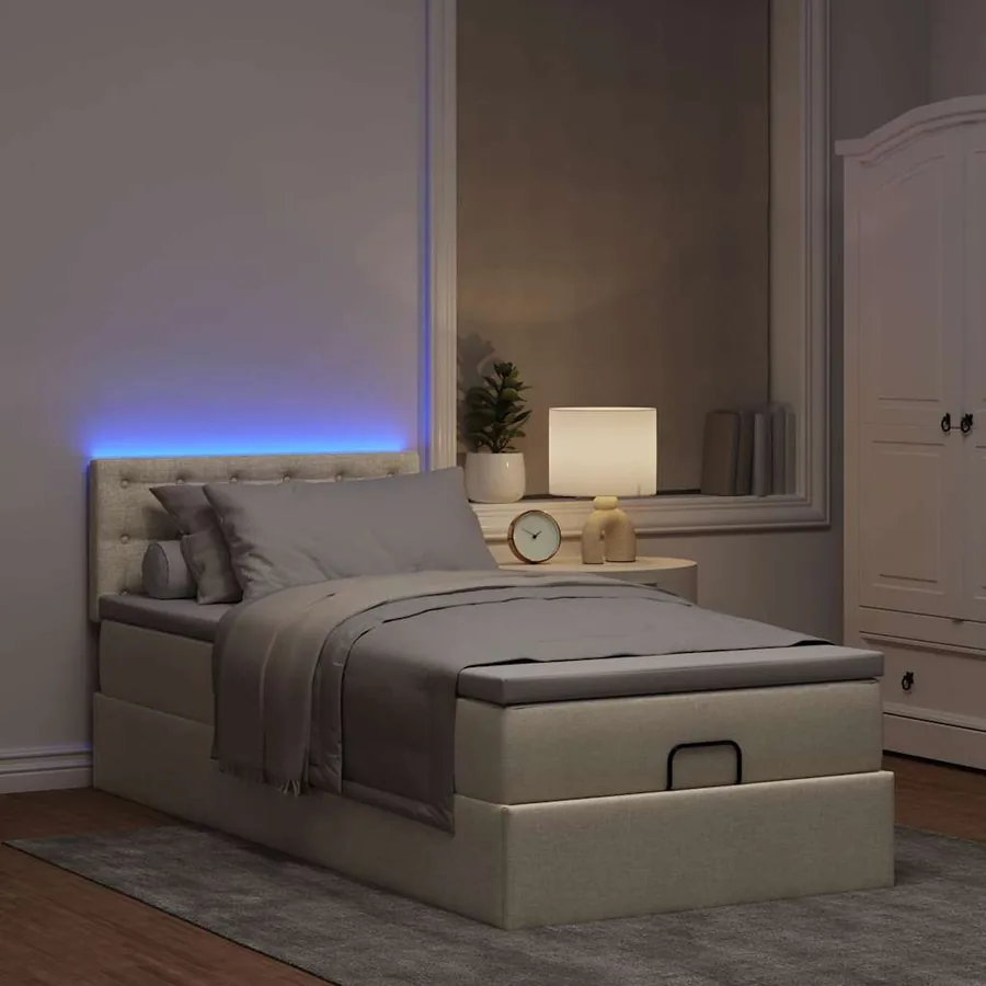 Cadre de lit ottoman avec matelas crème 90x190 cm tissu - 3