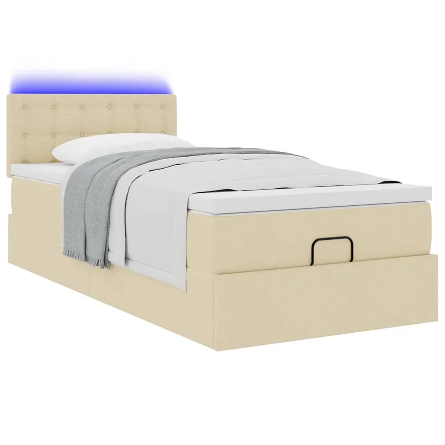 Cadre de lit ottoman avec matelas crème 90x190 cm tissu - 6