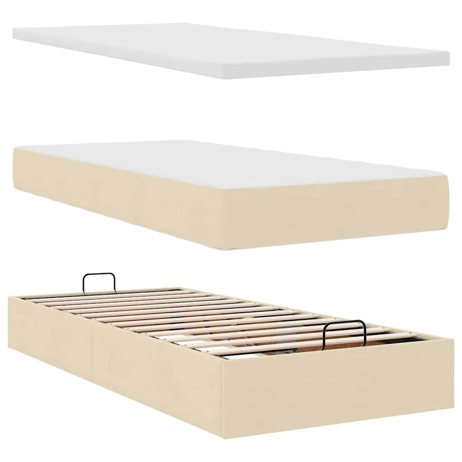 Cadre de lit ottoman avec matelas crème 90x190 cm tissu - 9