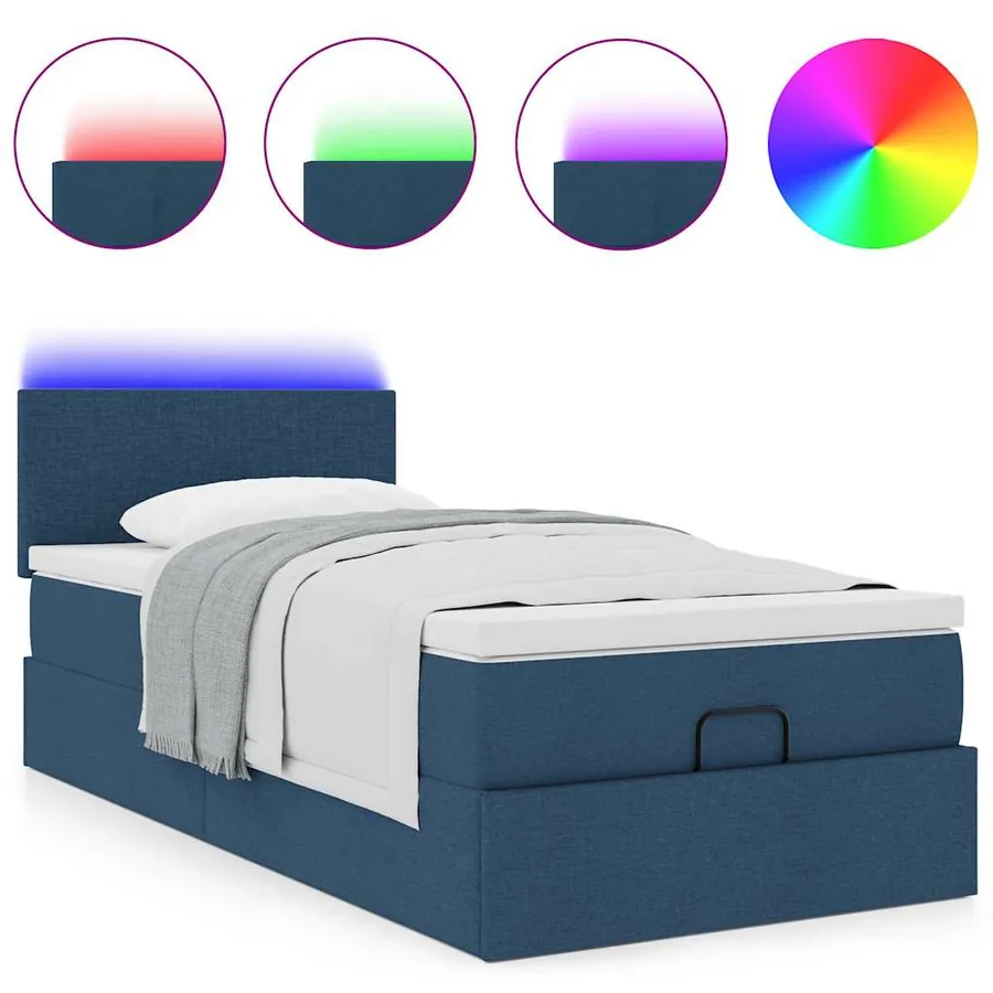 Cadre de lit ottoman avec matelas bleu 80x200 cm tissu - 5