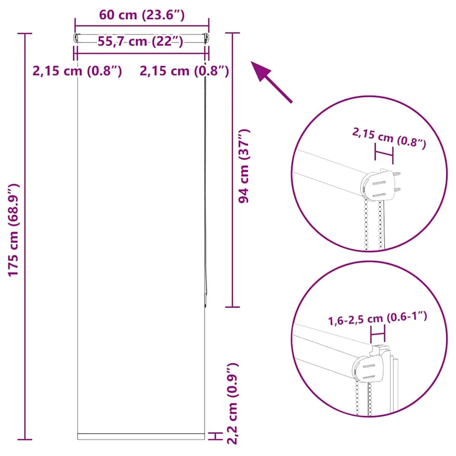 Store enrouleur occultant café 60x175cm largeur du tissu 55,7cm - 18