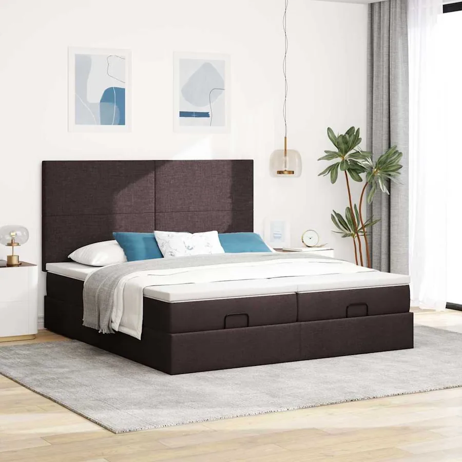 Cadre de lit ottoman avec matelas marron foncé 160x200 cm tissu - 3