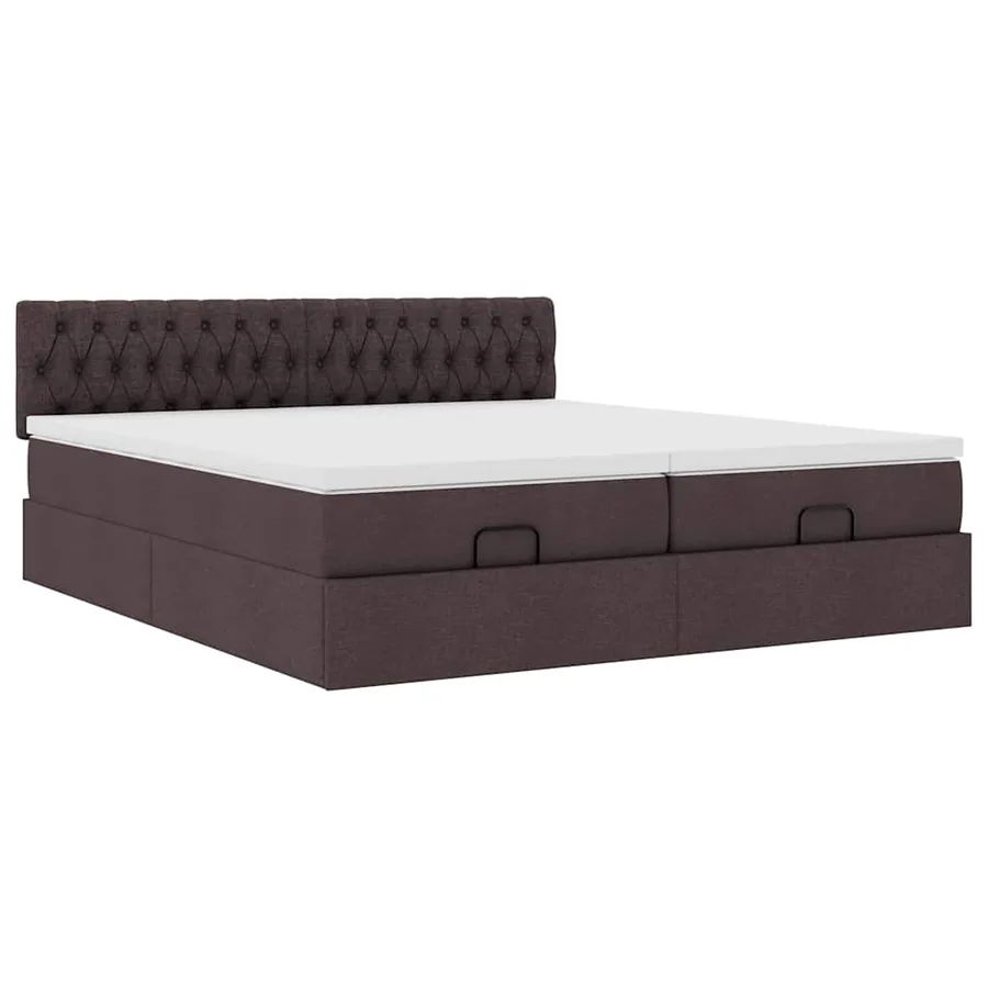 Cadre de lit ottoman avec matelas marron foncé 160x200 cm tissu - 7