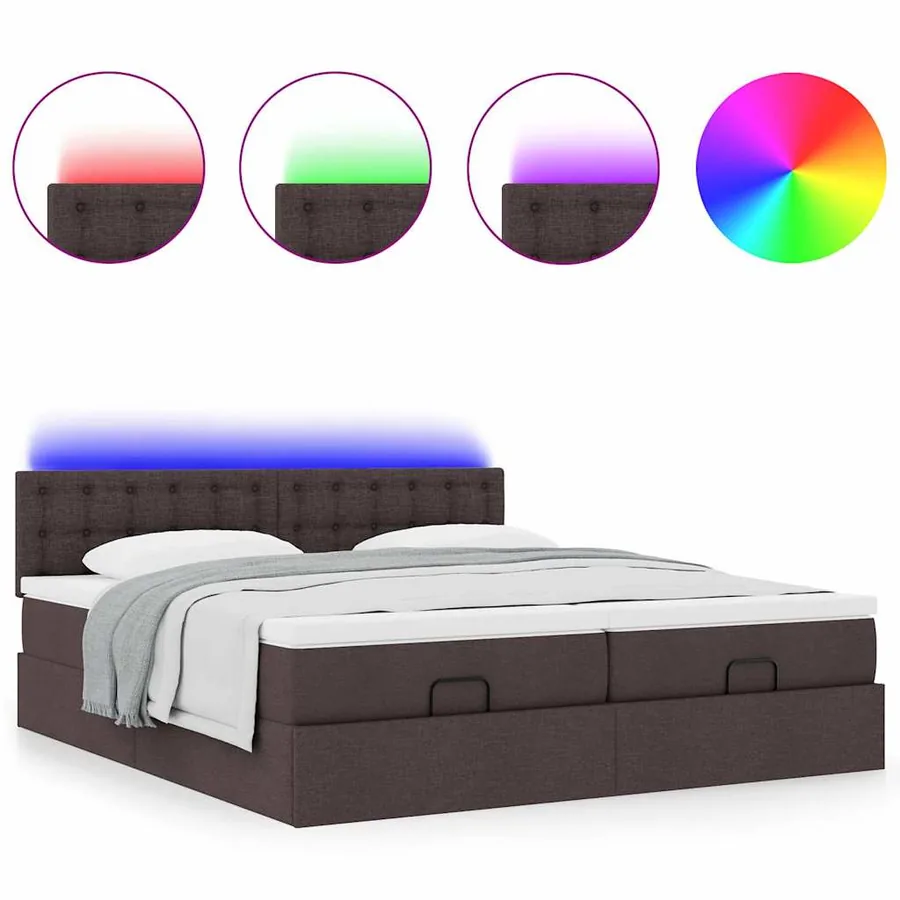 Cadre de lit ottoman avec matelas marron foncé 160x200 cm tissu - 5