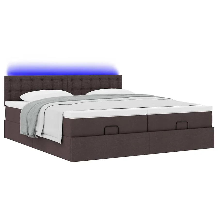 Cadre de lit ottoman avec matelas marron foncé 160x200 cm tissu - 6
