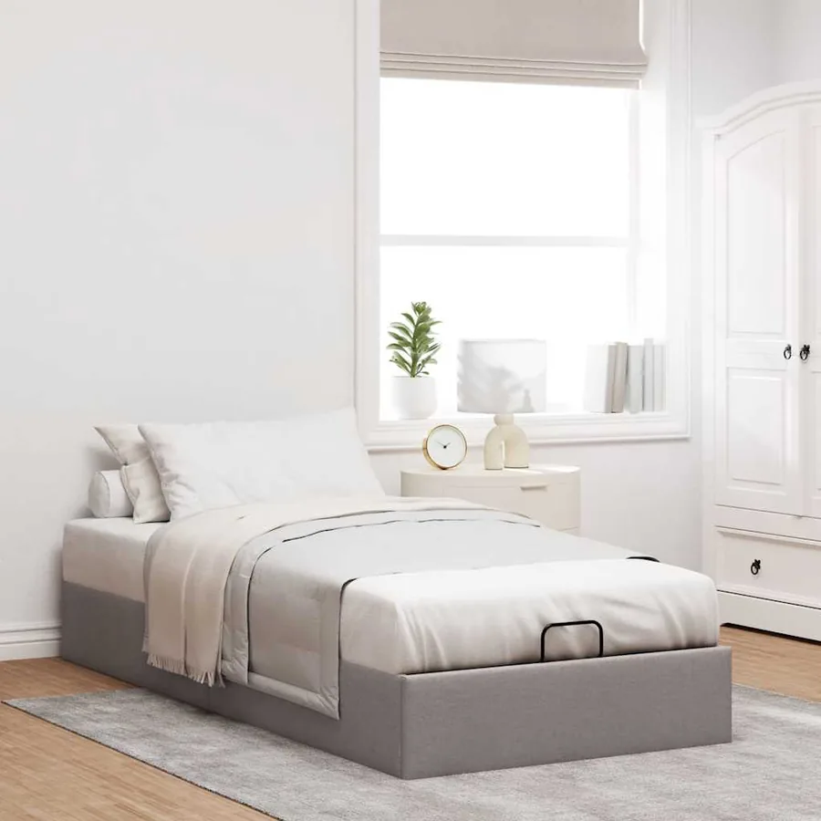 Cadre de lit ottoman sans matelas taupe 90x190 cm tissu - 3