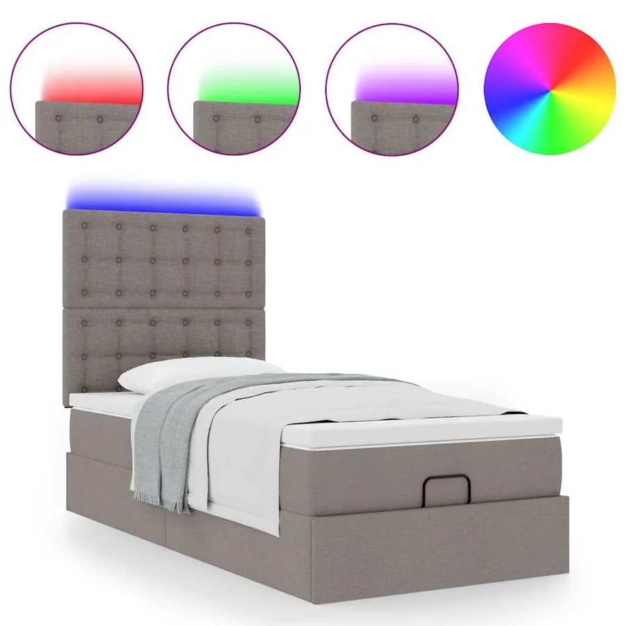 Cadre de lit ottoman avec matelas taupe 90x190 cm tissu - 5