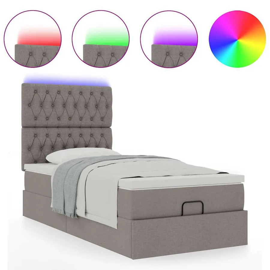 Cadre de lit ottoman avec matelas taupe 90x190 cm tissu - 5