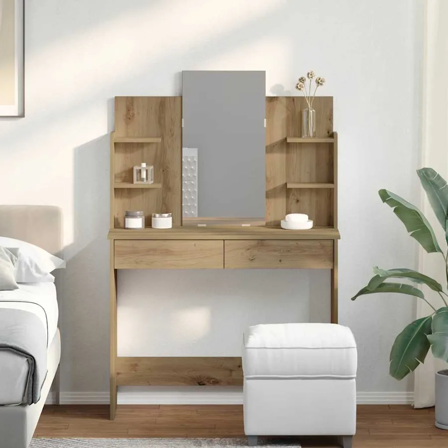 Coiffeuse avec miroir chêne artisanal 96x39x142 cm - 3