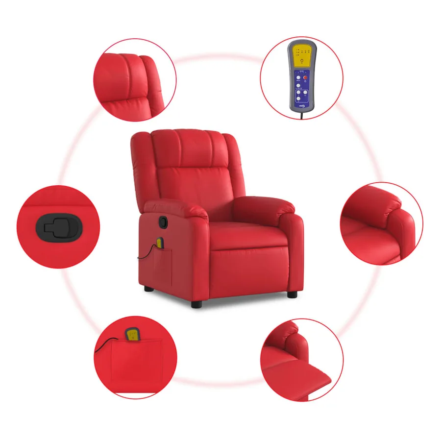 Fauteuil de massage inclinable rouge similicuir - 6