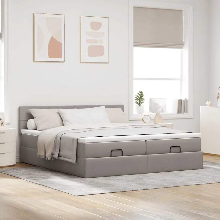 Cadre de lit ottoman avec matelas taupe 160x200 cm tissu - 3
