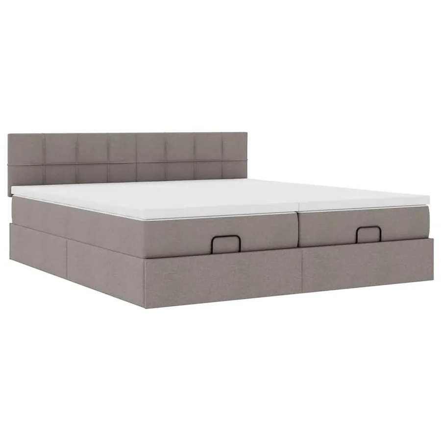 Cadre de lit ottoman avec matelas taupe 160x200 cm tissu - 6