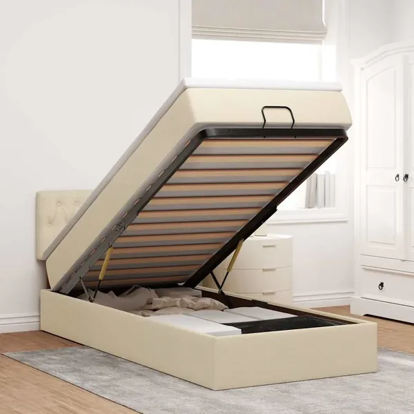 Cadre de lit ottoman avec matelas crème 80x200 cm tissu