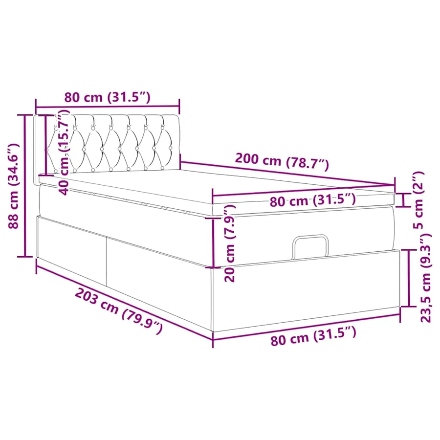 Cadre de lit ottoman avec matelas crème 80x200 cm tissu - 18