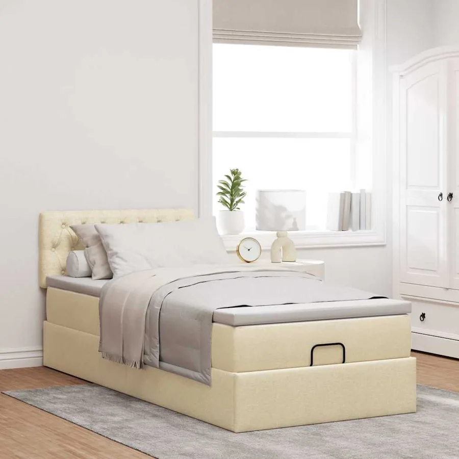 Cadre de lit ottoman avec matelas crème 80x200 cm tissu - 4