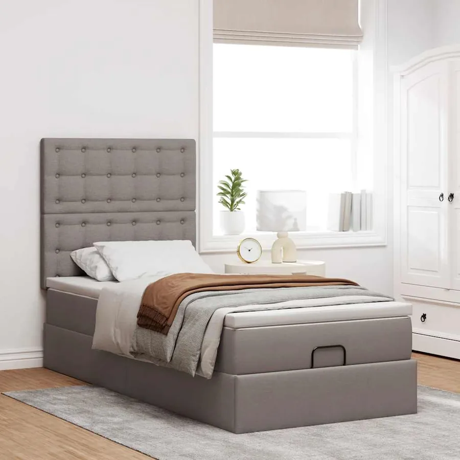 Cadre de lit ottoman avec matelas taupe 80x200 cm tissu - 4