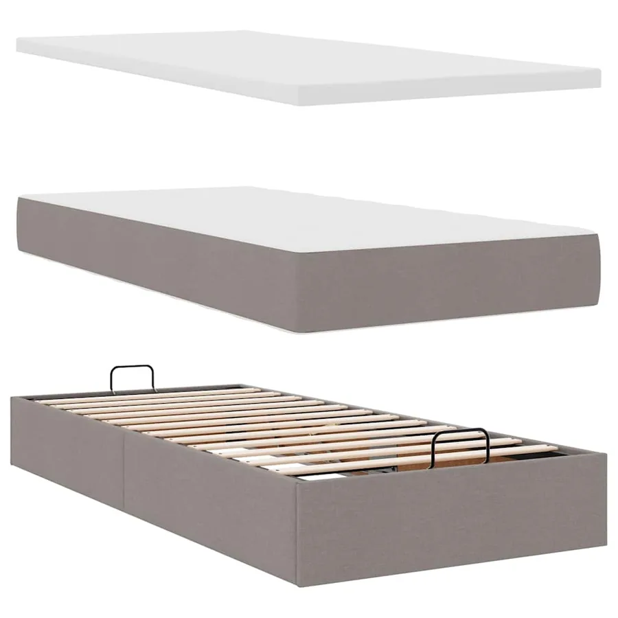 Cadre de lit ottoman avec matelas taupe 160x200 cm tissu - 12