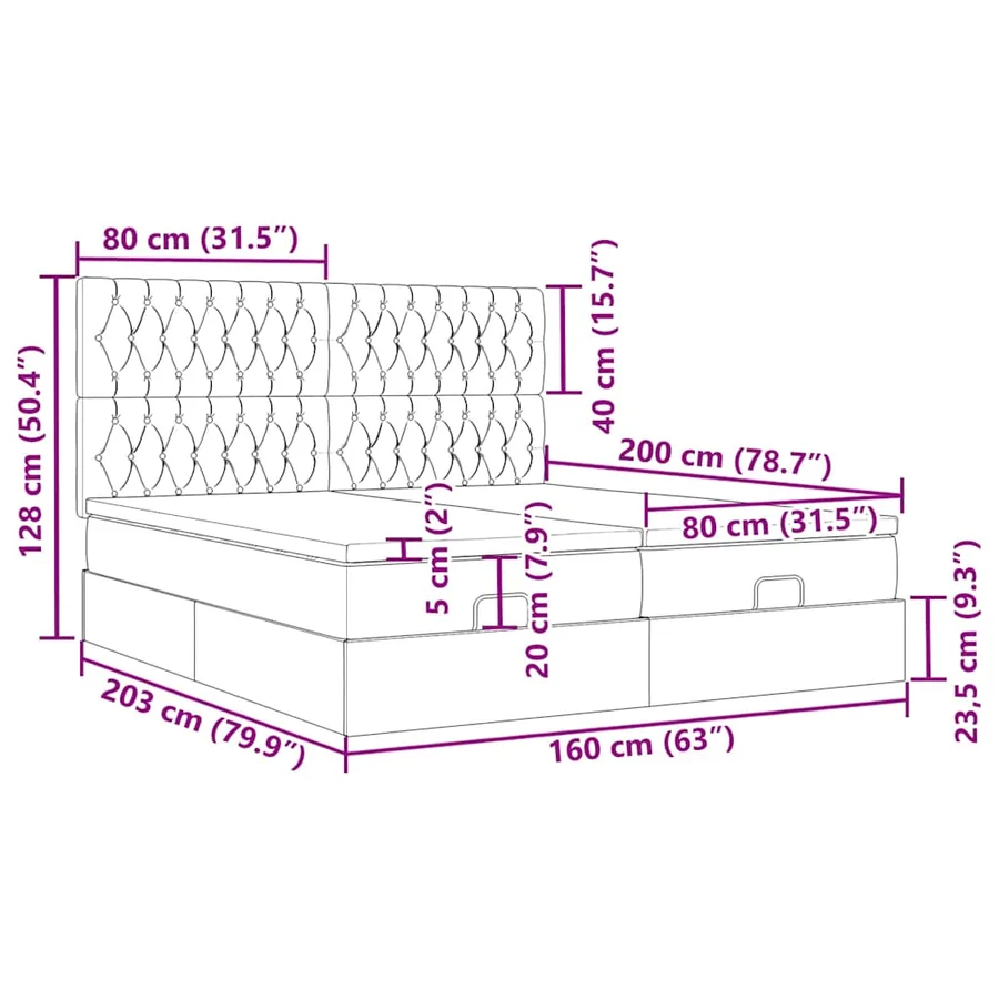 Cadre de lit ottoman avec matelas taupe 160x200 cm tissu - 18