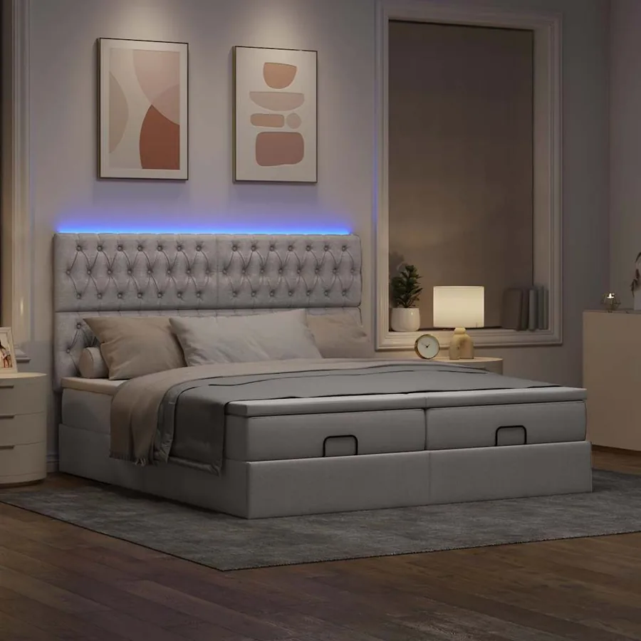 Cadre de lit ottoman avec matelas taupe 160x200 cm tissu - 3