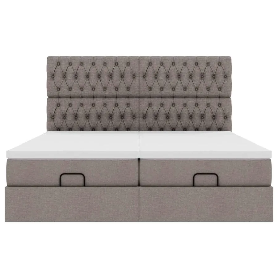 Cadre de lit ottoman avec matelas taupe 160x200 cm tissu - 8