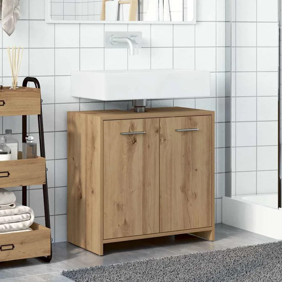 Armoire lavabo de salle de bain chêne artisanal 60x33x60 cm - 3