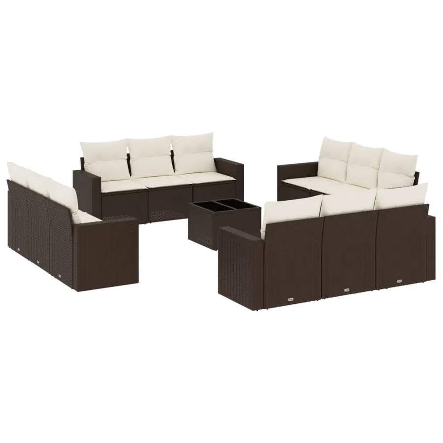 Salon de jardin avec coussins 13 pcs marron résine tressée - 2