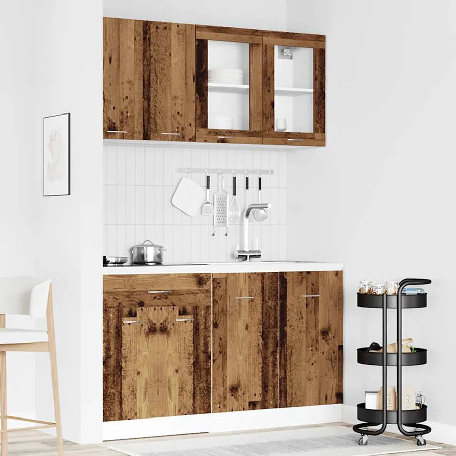 Ensemble de 4 meubles de cuisine "Lyon" en bois d'ingénierie vieilli