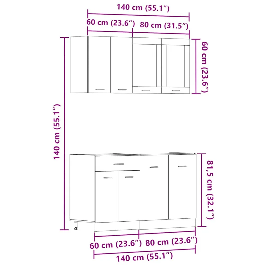 Ensemble de 4 meubles de cuisine "Lyon" en bois d'ingénierie vieilli - 9